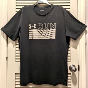 UNDER ARMOUR RUN (Spellout) Heatgear Loose Fit Athletic T-Shirt Men's XL Black